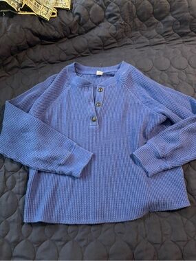 Old Navy Blue Waffle-Knit Henley Sweater